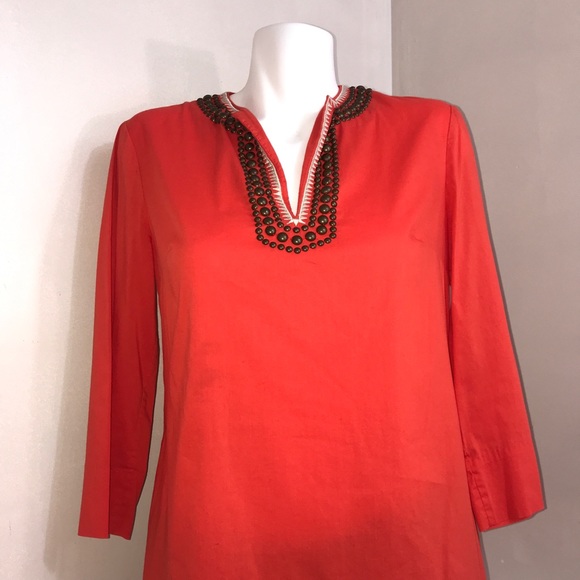 Anne Klein Bright Orange Summery Brass Bead Top - Picture 2 of 14